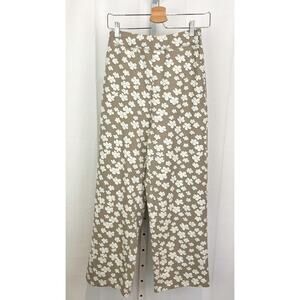 NIKO AND... S M One Size Japan Wide Leg Floral Pants Pull On Elastic Waist Tan